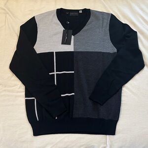 NWT Bobby Jones Wool and Silk Blend “Fallon” Tonal Plaid Jacquard Sweater